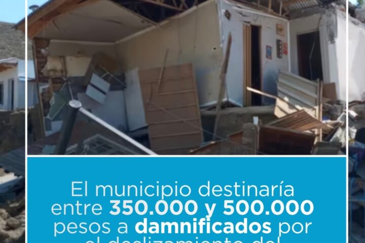 El municipio destinaría entre 350.000 y 500.000 pesos a damnificados por el deslizamiento del cerro Hermitte