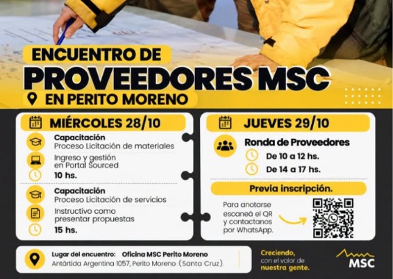 Minera Santa Cruz convoca a proveedores de Perito Moreno a capacitaciones y rondas de negocios